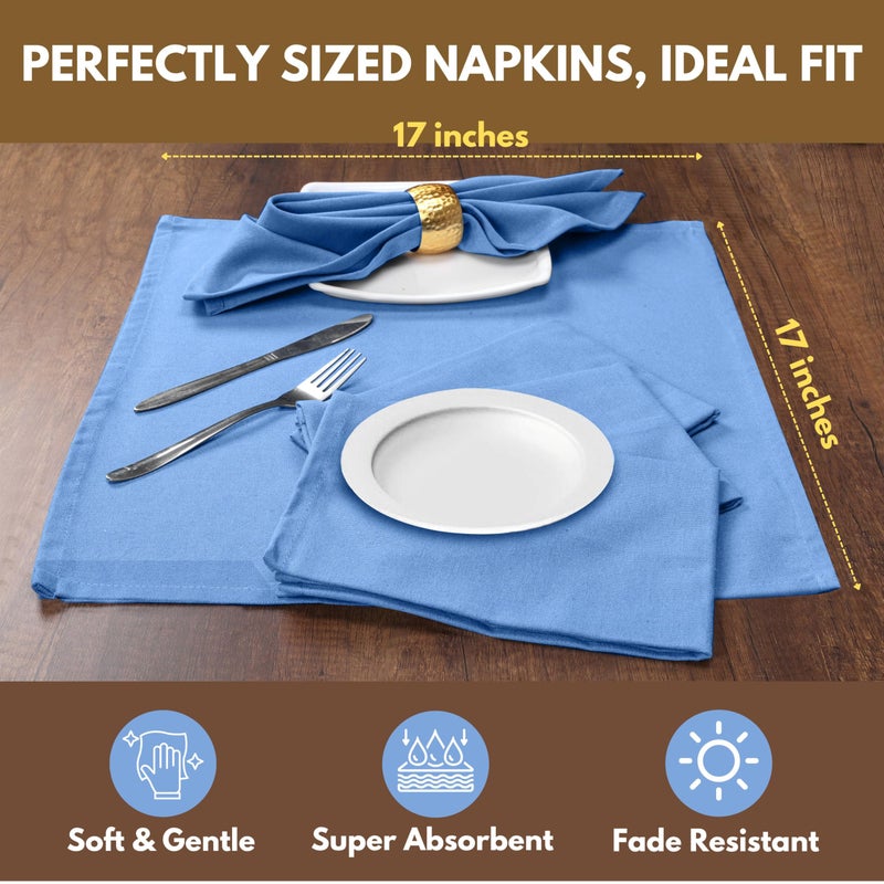 Native Fab Cloth Dinner Napkins, Set of 12, 17"x17", Soft, Absorbent, 100% Cotton, Restaurant Hotel Quality - Cocktail Napkins, Wedding, Dinner Napkins - Everyday Use, Easy Care Washable - Sky Blue - Image 2